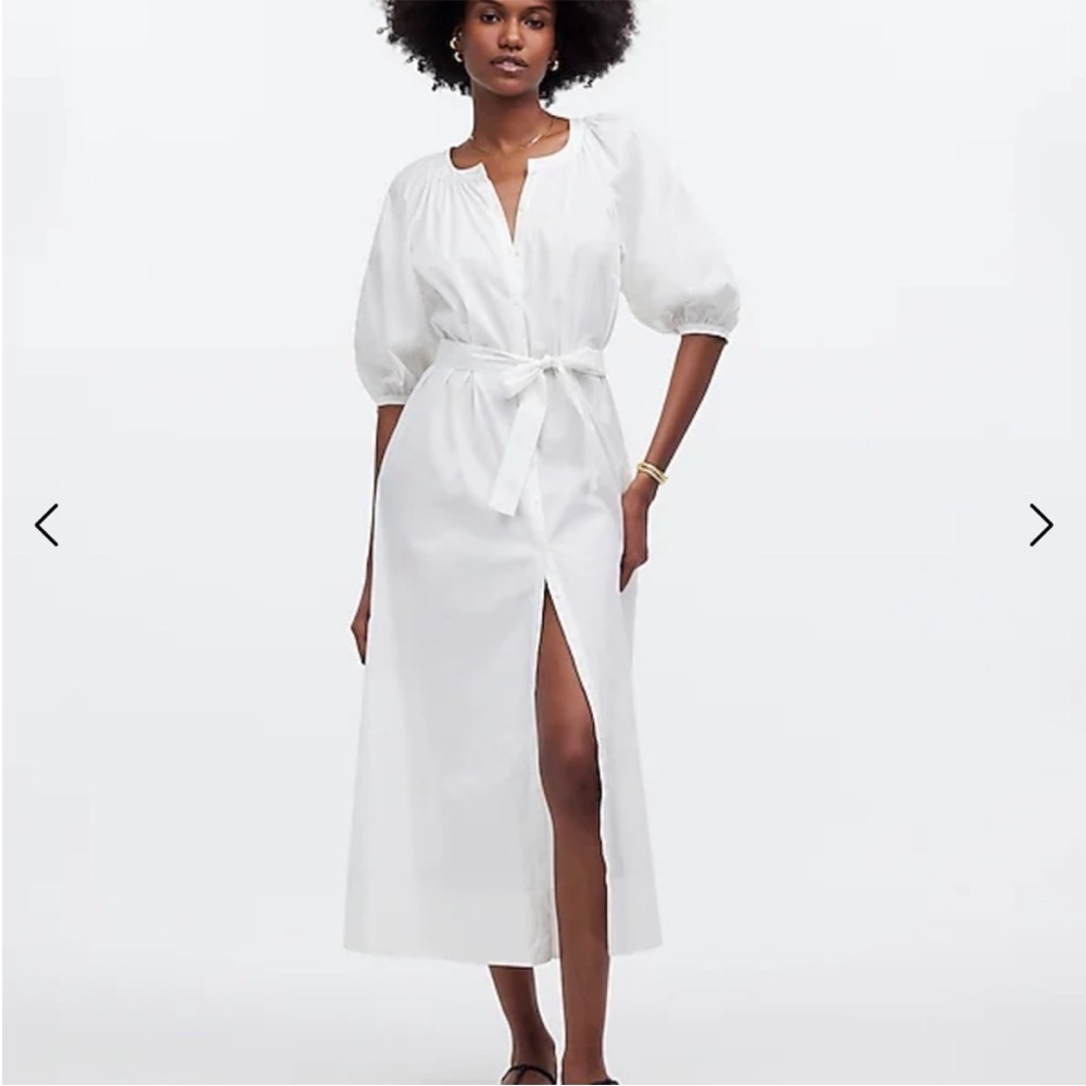 Madewell Tie-Waist Button-Front Midi Dress in Poplin